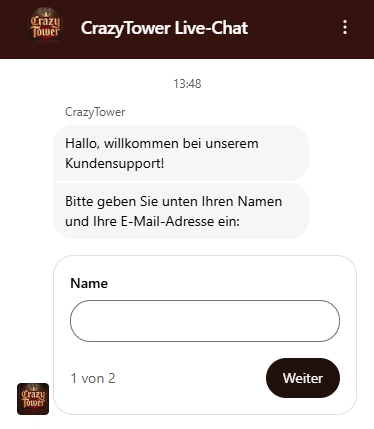 Live-Chat des CrazyTower Casinos
