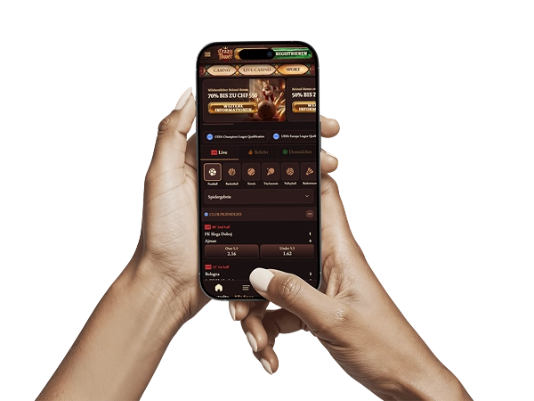 CrazyTower Casino auf einem Smartphone mit Casino, Live Casino und Sportwetten