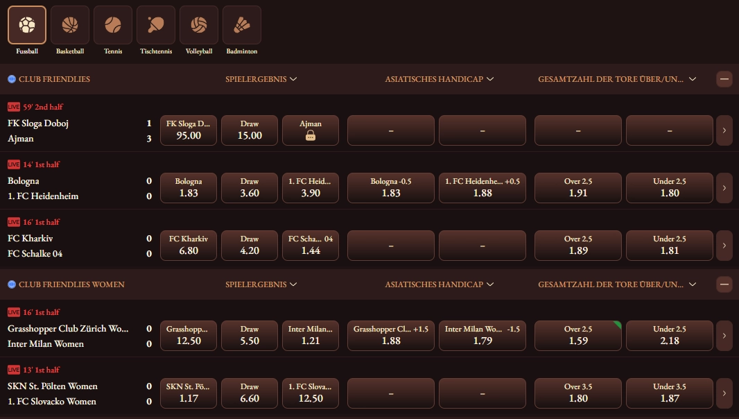 Sportwetten bei CrazyTower mit Live-Wetten, Quoten und internationalen Sportarten